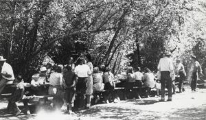 Community members at a picnic in North Twin River: photographic print