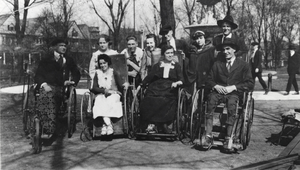 Fulton Little Kelsay and patients at a sanatorium specializing in the treatment of disabilities arising from infantile paralysis in Missouri: photographic print