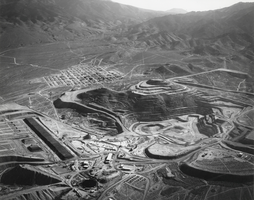Aerial view of the Round Mountain Gold Company's mining operation in Nevada: photographic print