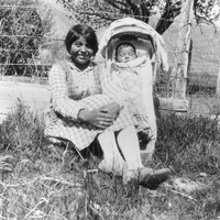 Eva Johnson, a Native American woman, who attended school with Irene Rogers Berg Zaval at the R.O. Ranch, Nevada: photographic print