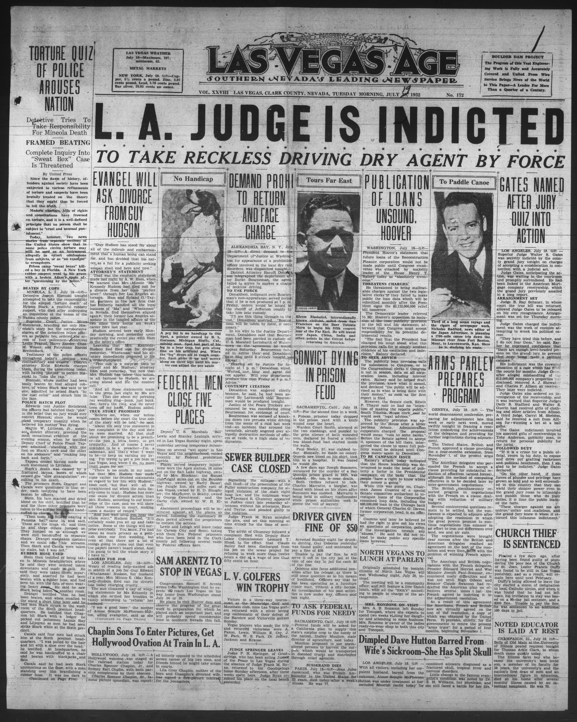 Las Vegas Age, Vol. XXVIII, No. 172 (1932-07-19), page 1