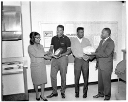 Set of photographs including Birtha's Birthday, Mr. George Wand's Class at First National Bank, Tennis Champs at Center, Madison Mother's Club: image 001