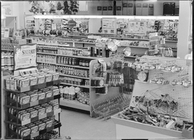 Set of photographs including a church, Golden Western shopping center, portraits, and Merit Drug baseball team: image 001