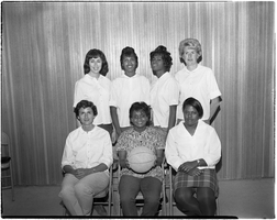 Set of photographs including women's basketball team at Doolittle, choir at Zion, Alton's house, Mark Twain's anniversary, and Joe Whitacker at Mickal's Shop: image 001