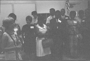 Set of photographs including Mayor Gragson on Westside, African students of 1966, Bethel Fashion Show, the family at Silver Slipper, Bethel's Missionary Society at Reverend Wilson's and Pabst advertisement at Alpine: image 001