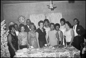 Set of photographs including the Coterie Club, Christmas dinner at the Marvel Manor, groundbreaking at Zion, sorority at Lucile's, the Boy Scout program at Kit Carson, and Carolyn at a shop: image 001