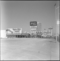 Set of photographs including Vagabond Motel and Western Airline billboard, and copy of magazine cover: image 001