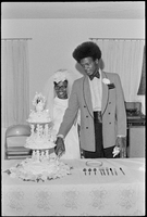 Set of photographs including Carolyn Brewer's wedding, Black Coalition Demonstration at B&M Drugs, baptism at Upperroom Church, and wedding at Sands