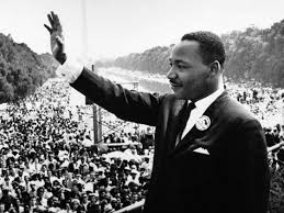 Black and white photograph of Martin Luther King, Jr. during March on Washington