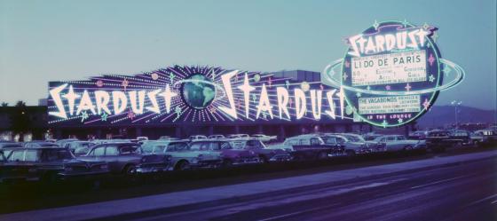 Front exterior and parking lot of the Stardust Hotel and Casino
