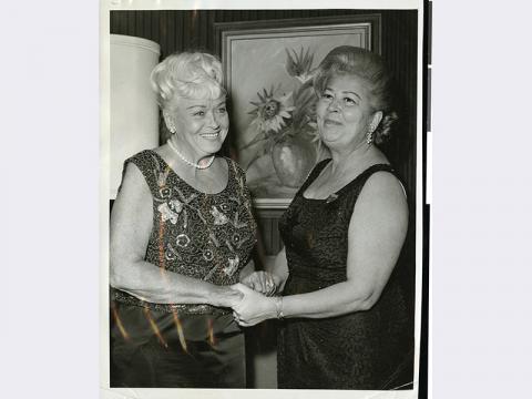 Grace Hayes, left, and Bess Rosenberg, right, at a Christmas event in Las Vegas, Nevada. 
