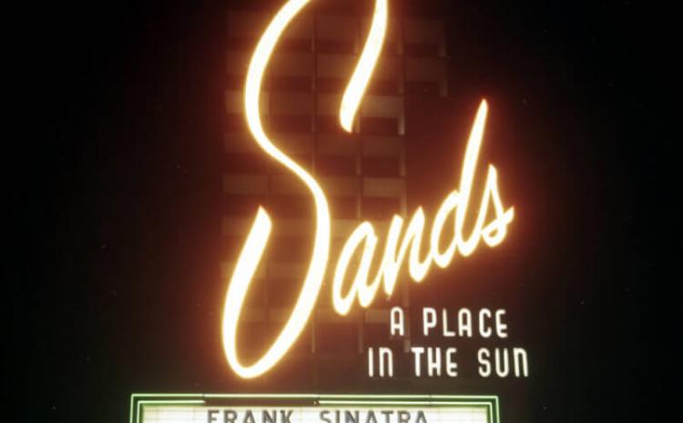 Sands Hotel marquee advertising the appearance of Frank Sinatra, Dean Martin, Sammy Davis Jr., Peter Lawford, and Joey Bishop, who were also known as the "Rat Pack." http://n2t.net/ark:/62930/d1cf9kf5f