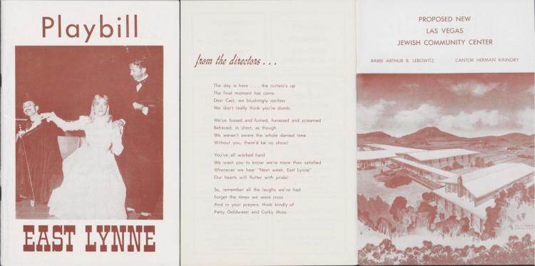 Playbill for East Lynne, performed as a fundraiser for the Las Vegas Jewish Community Center, 1955 Playbill for East Lynne, performed as a fundraiser for the Las Vegas Jewish Community Center, 1955