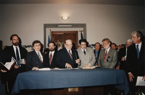 Rabbis from across the valley leading the community in prayer, Yom Ha'Shoah at Midbar Kodesh Temple, 2000
