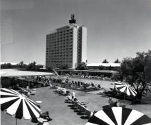 Pool area and hotel tower, Sahara, circa 1959 Pool area and hotel tower, Sahara, circa 1959