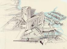 Architectural drawing of the Harrah's Marina Hotel Casino (Atlantic City), alterations and sketches of the site plan study showi Architectural drawing of the Harrah's Marina Hotel Casino (Atlantic City), alterations and sketches of the site plan study showi