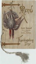 Thanksgiving Day menu, 1899 at Hotel Hascall (Goshen, Indiana).