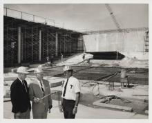 Oran Gragson, Leonard Fayle, and I. "Pat" Head at reservoir construction site