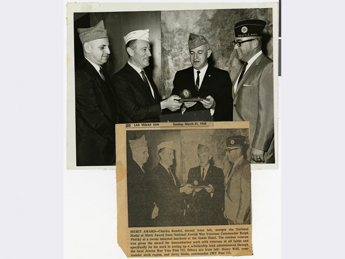 Photograph of Charles Kandel accepting the National Medal of Merit Award, Las Vegas (Nev.), March 21, 1965