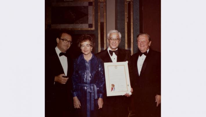 Jean and Billy Weinberger (center) at an Israel Bond dinner, circa 1975