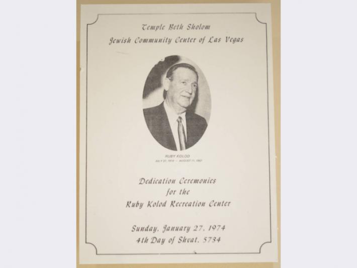 Program for dedication ceremonies for the Ruby Kolod Recreation Center, January 1974 Program for dedication ceremonies for the Ruby Kolod Recreation Center, January 1974