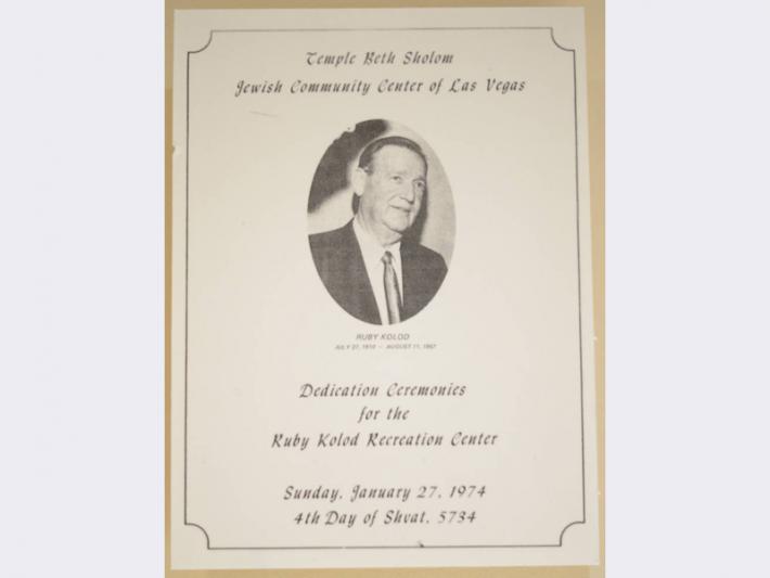 Program for dedication ceremonies for the Ruby Kolod Recreation Center, January 1974