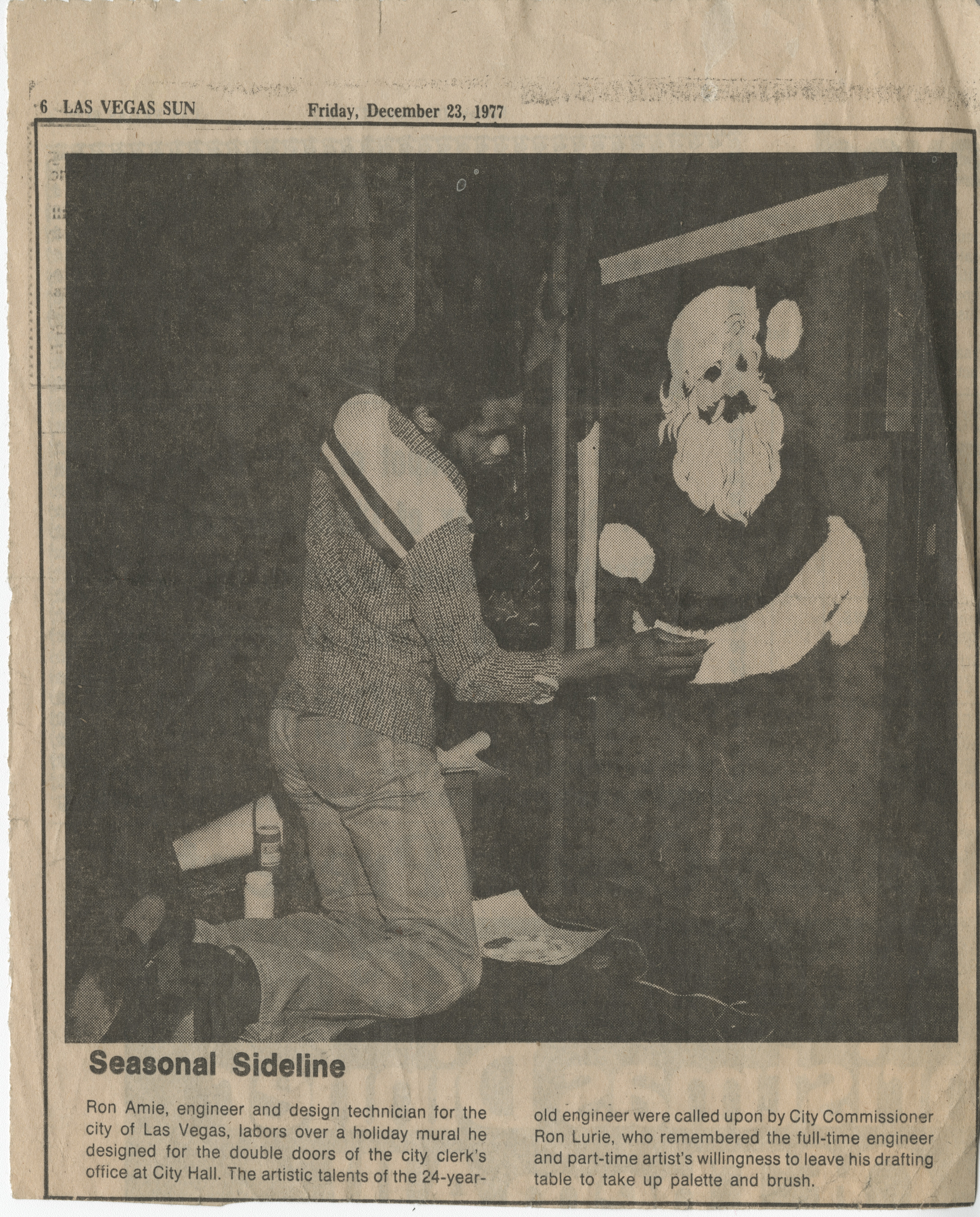 Newspaper clipping, Seasonal Sideline, Las Vegas Sun, December 23, 1977