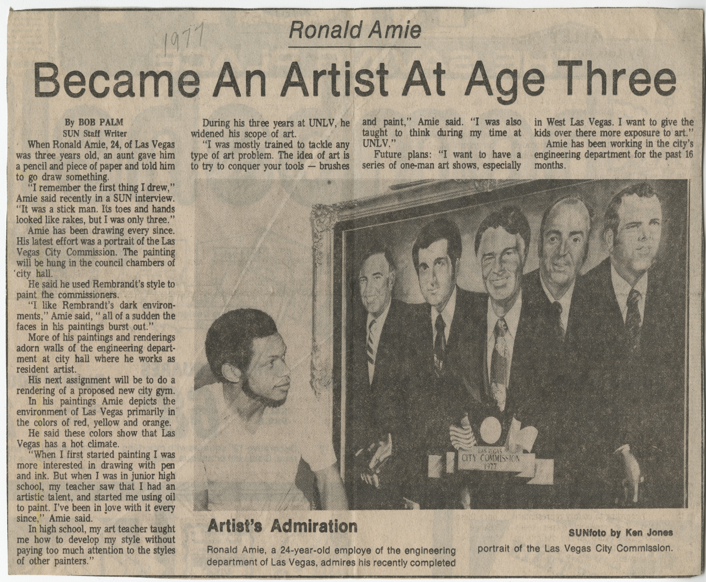 Newspaper clipping, Ronald Amie - Became Artist at Age Three, Las Vegas Sun, no date