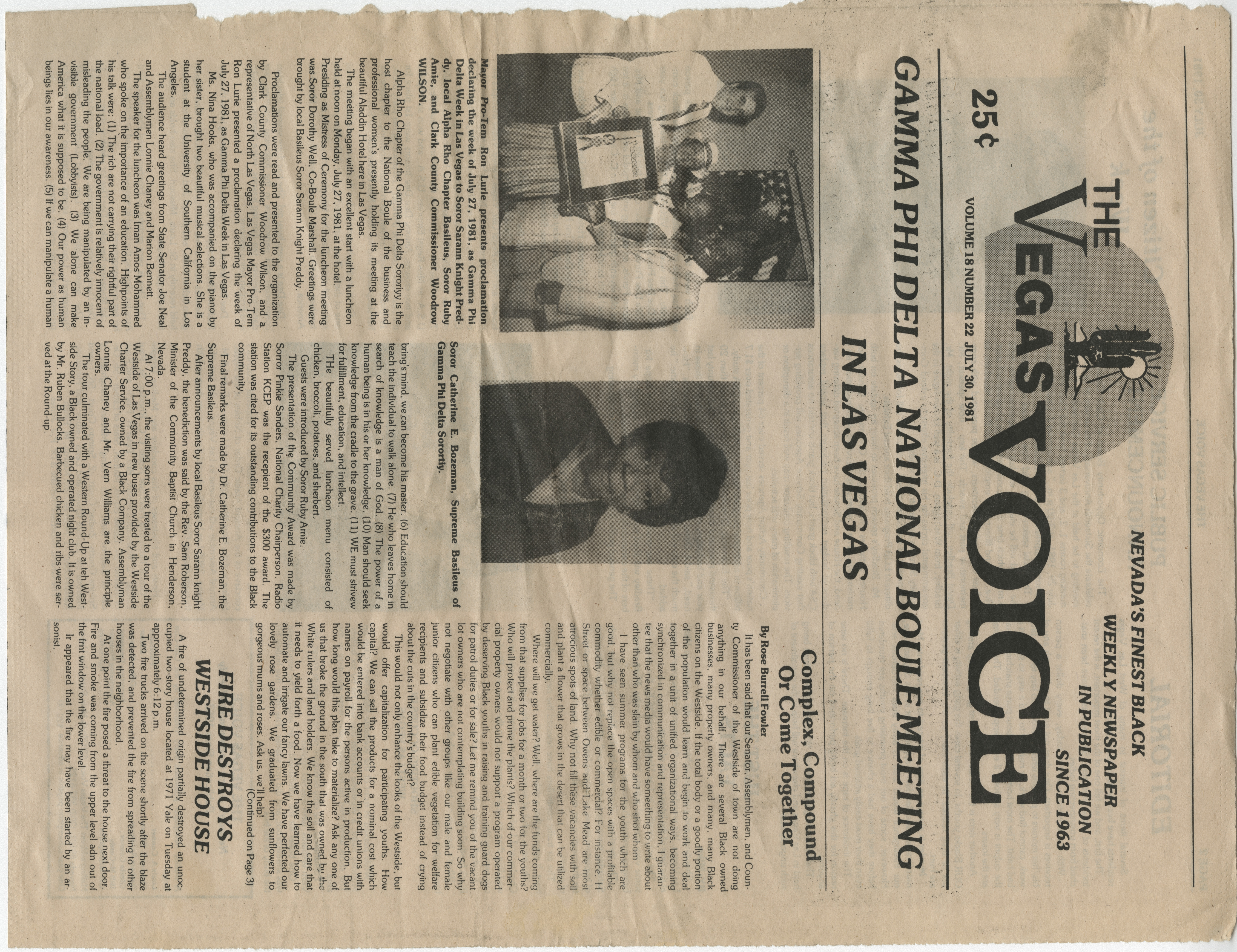 Newspaper clipping, Gamma Phi Delta National Boule Meeting in Las Vegas, Las Vegas Voice, July 30, 1981
