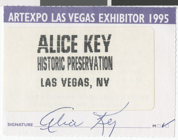 Name badge for Alice Key for the ArtExpo Las Vegas, 1995