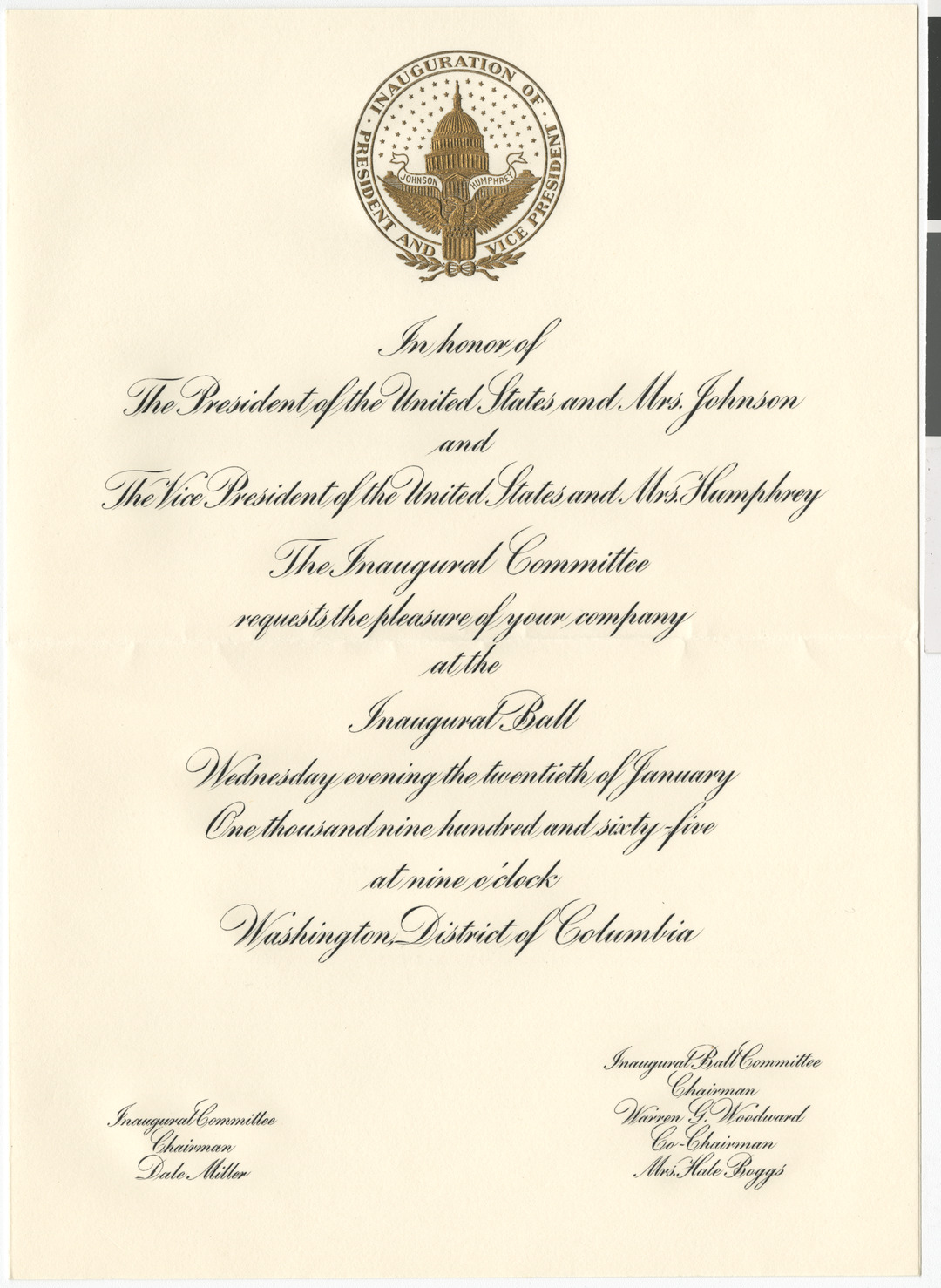 Invitation to the Presidential Inaugural Ball, 1965