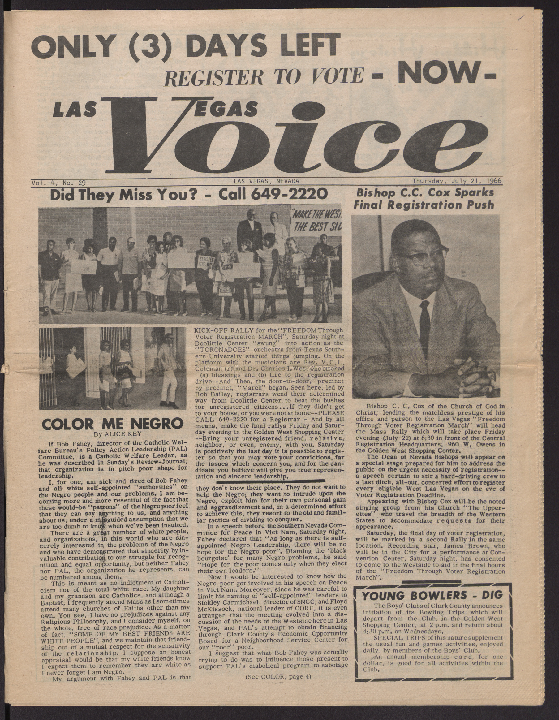 Newspaper, Las Vegas Voice, July 21, 1966