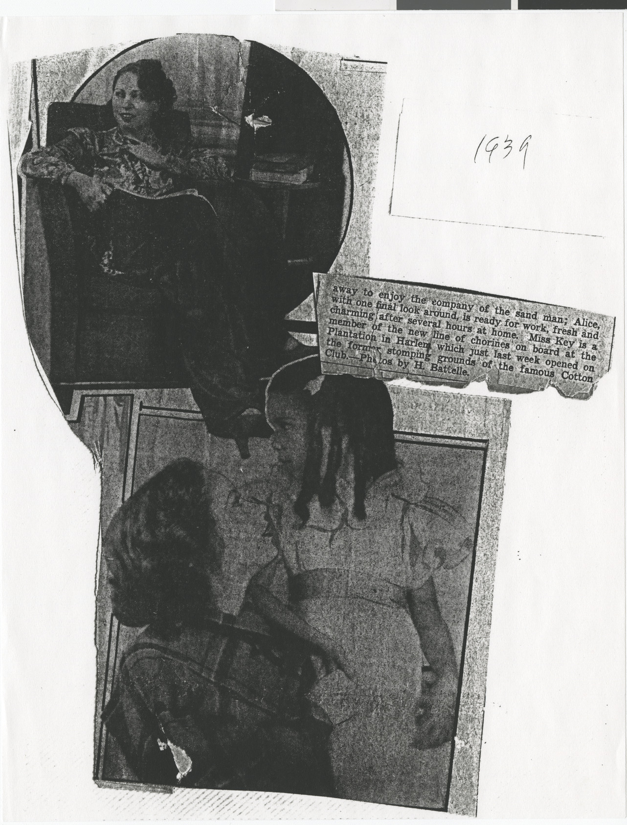 Newspaper clipping (copy), Two photographs, and caption, publication unknown, 1939