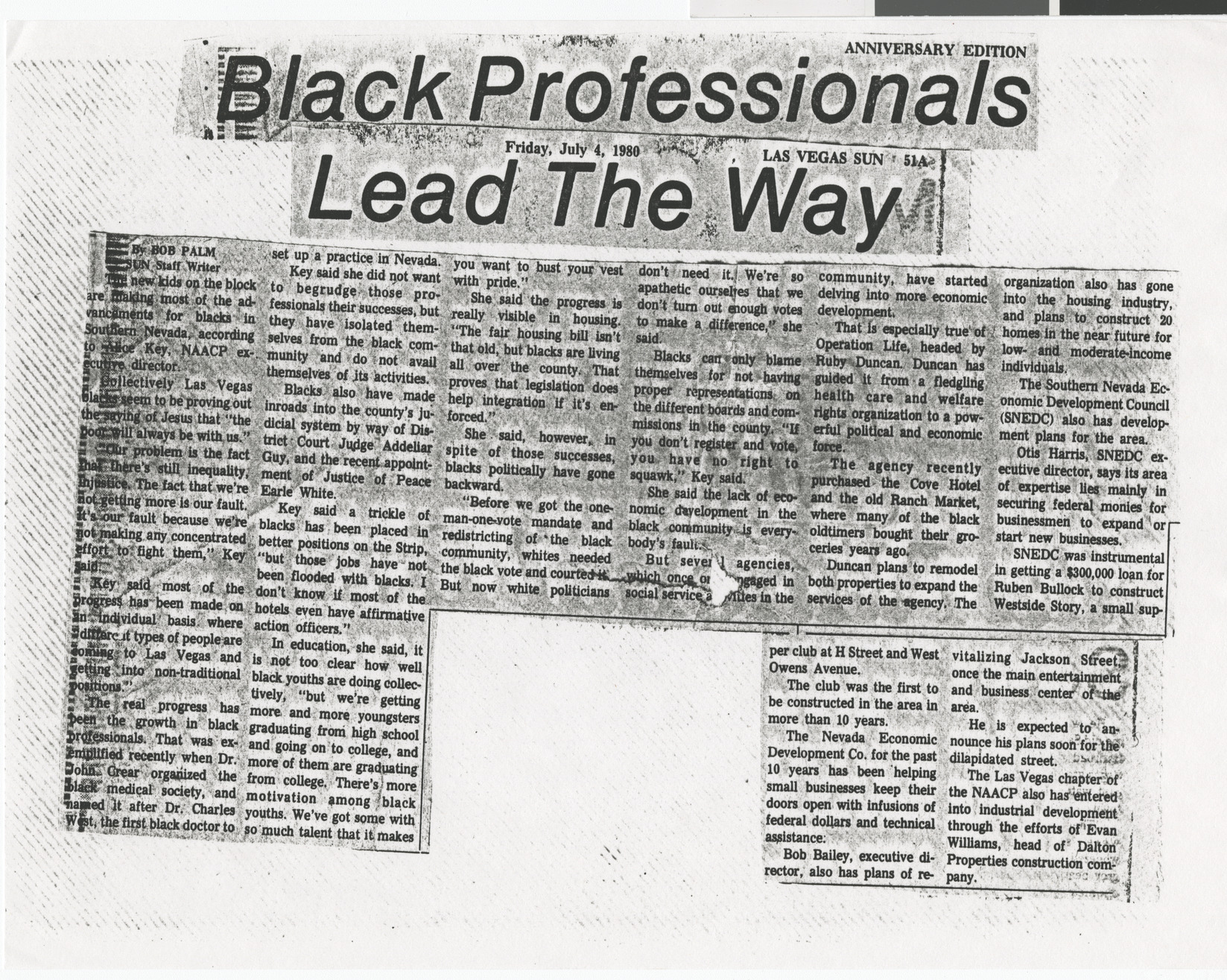 Newspaper clipping (copy), Las Vegas Sun, Black Professionals Lead the Way, July 4, 1980