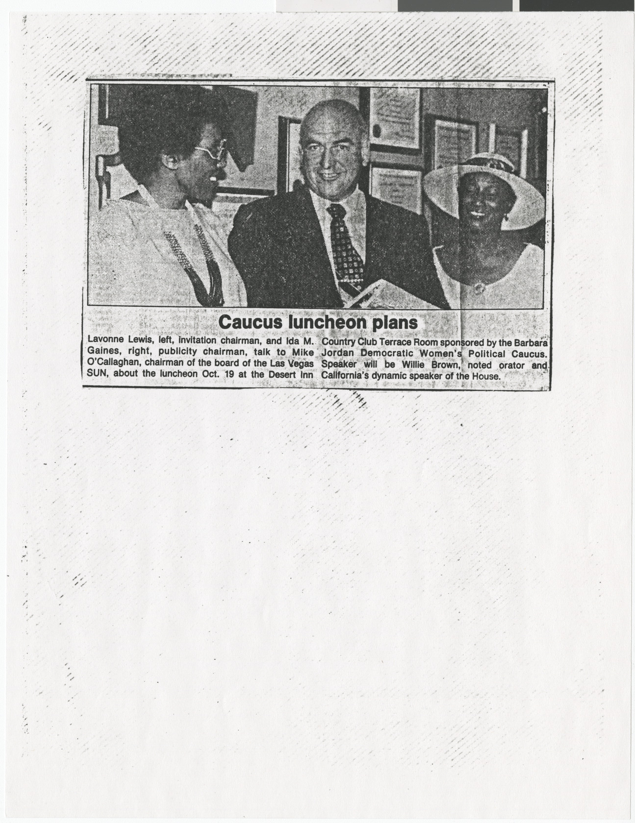 Newspaper clipping (copy), Caucus luncheon plans, publication unknown, no date