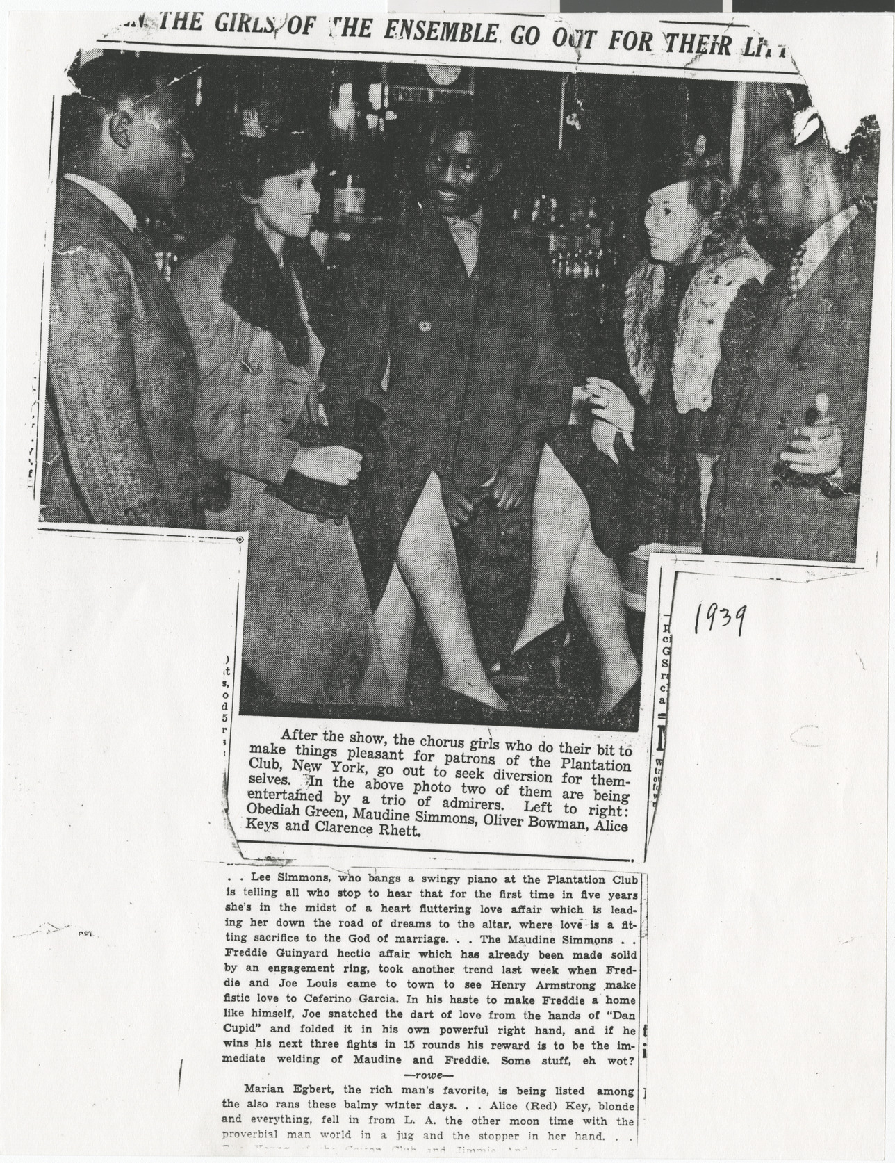 Newspaper clipping (copy), The Girls of the Ensemble go out for their [?], publication unknown, 1939