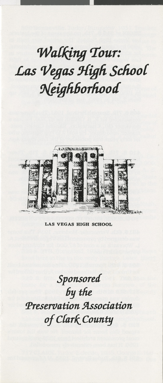 Pamphlet for Walking Tour: Las Vegas High School Neighborhood, no date