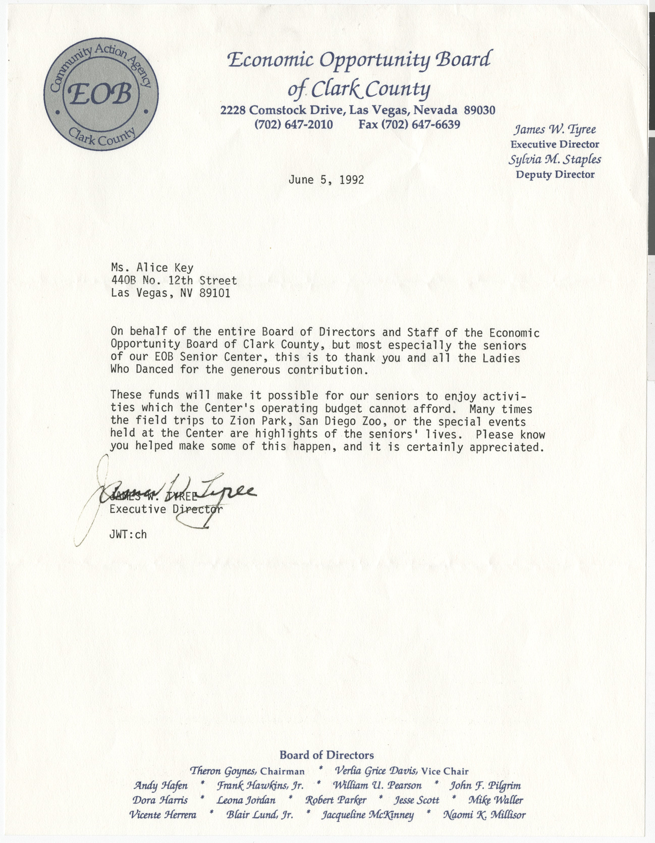Letter from James Tyree, Economic Opportunity Board, to Alice Key, June 5, 1992