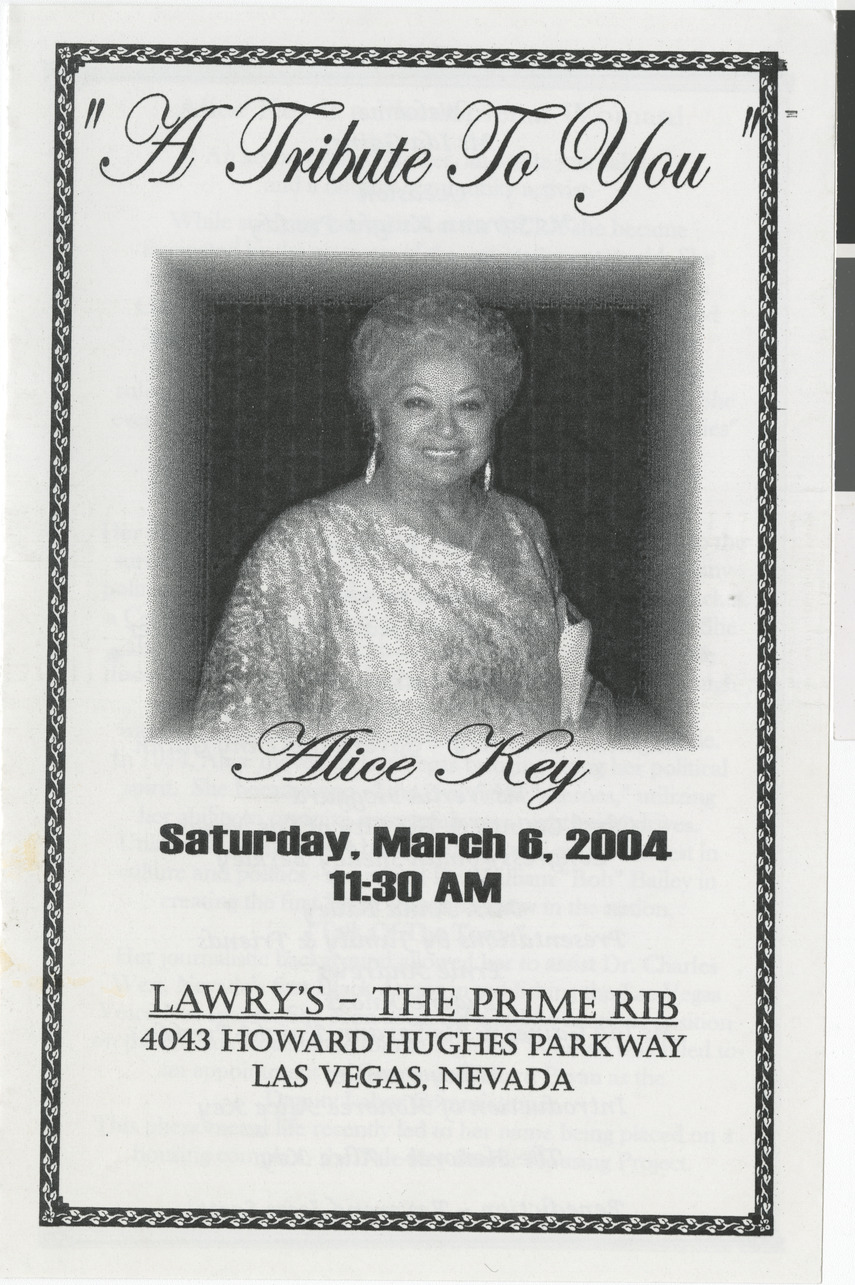 Program for a Tribute to Alice Key, 2004