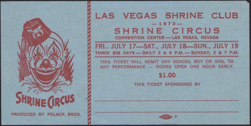 Admission ticket for the Shrine Circus, July 17-19, 1970