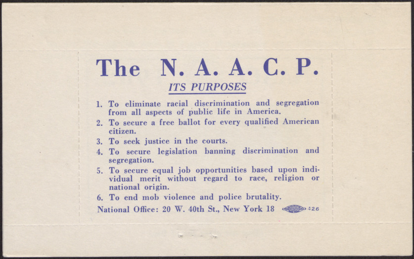 Information card from the NAACP to Mrs. Louise Clark, page 3