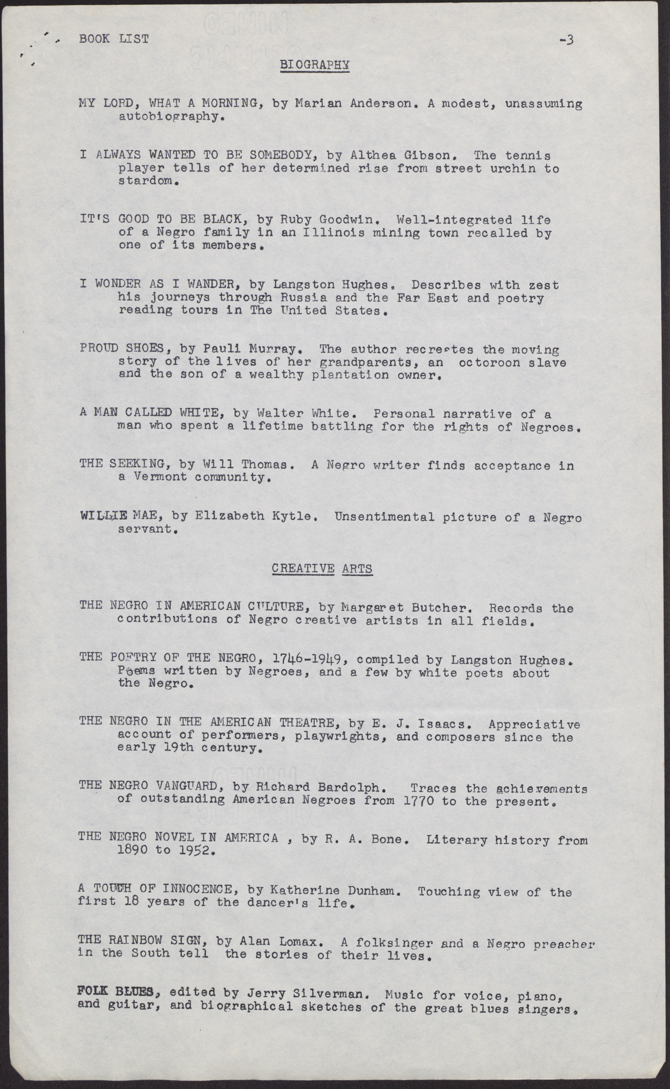 Suggested book list and phonograph records for the NAACP Anniversary and Negro History Celebrations (4 pages), no date, page 3