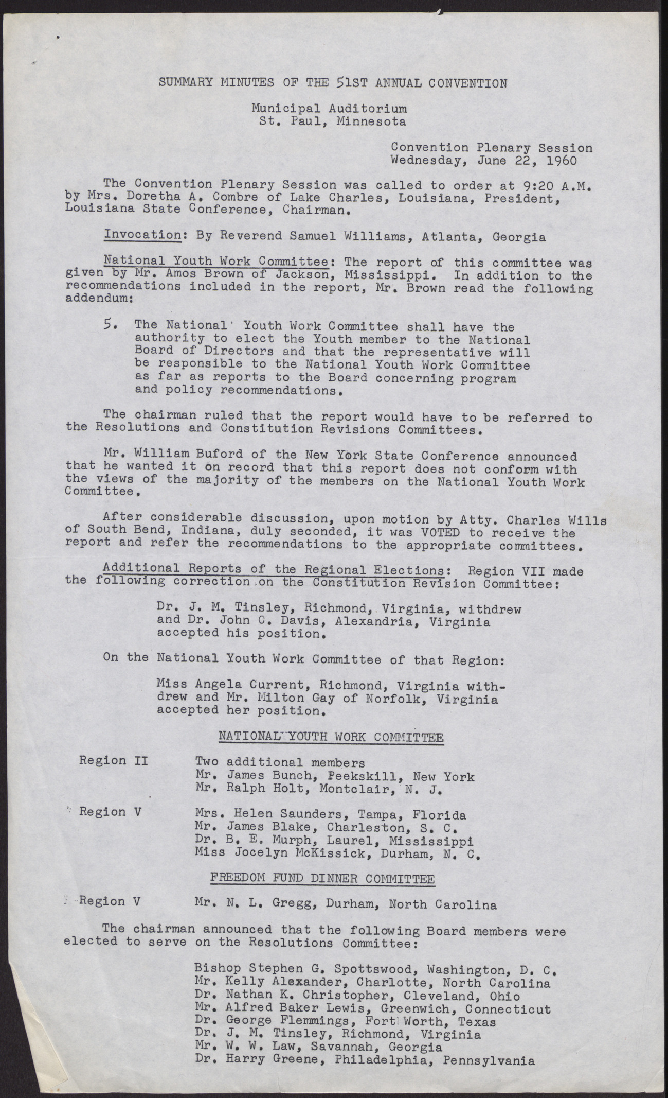 Minutes of the 51st Annual Convention (2 pages), June 22, 1960