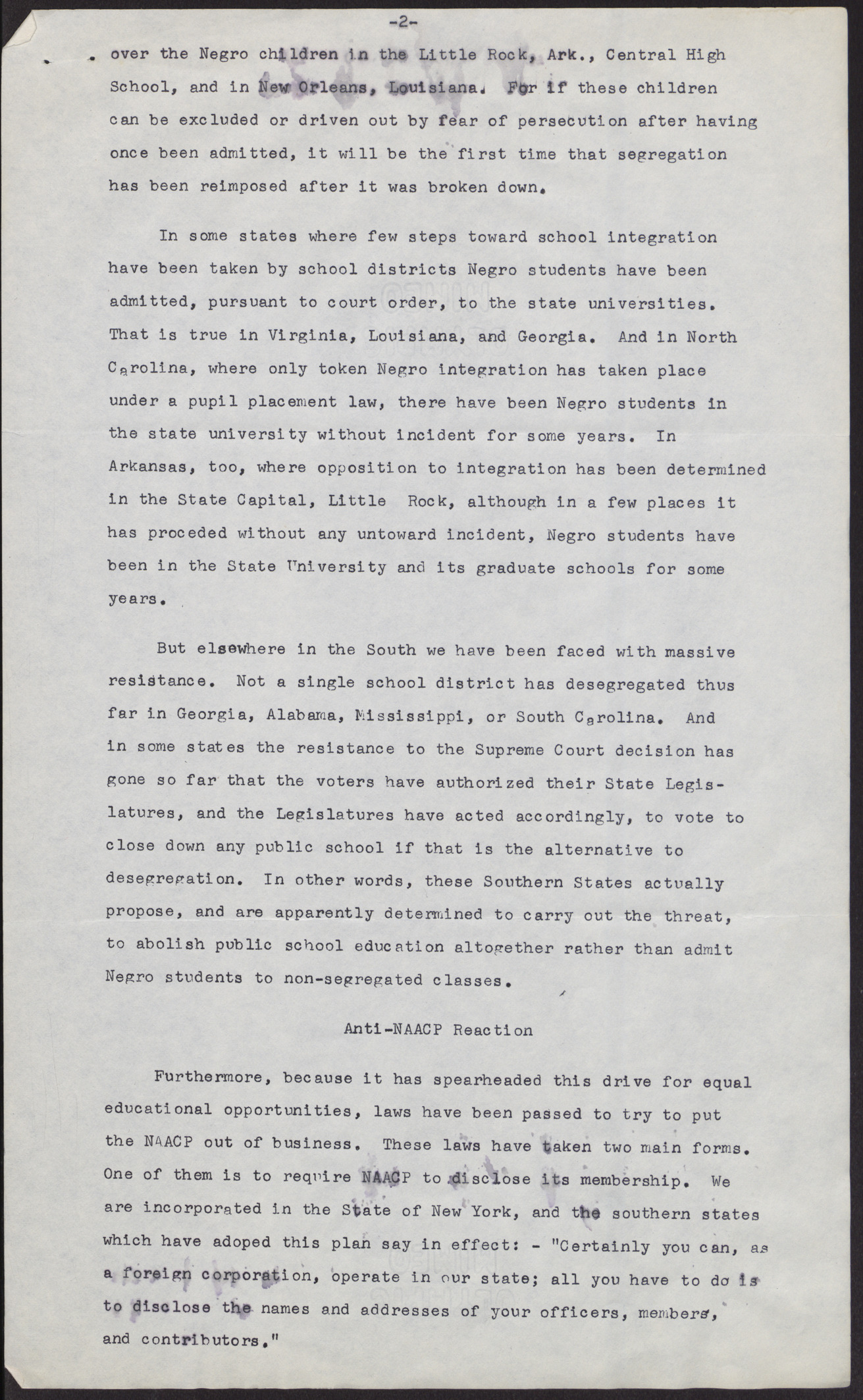 Speakers' notes: The NAACP and the Fight for Desegregation, page 2