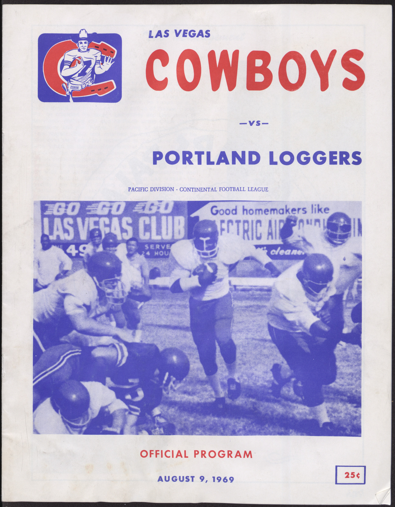 Official Program for the Las Vegas Cowboys vs. Portland Loggers football game (12 pages), August 9, 1969