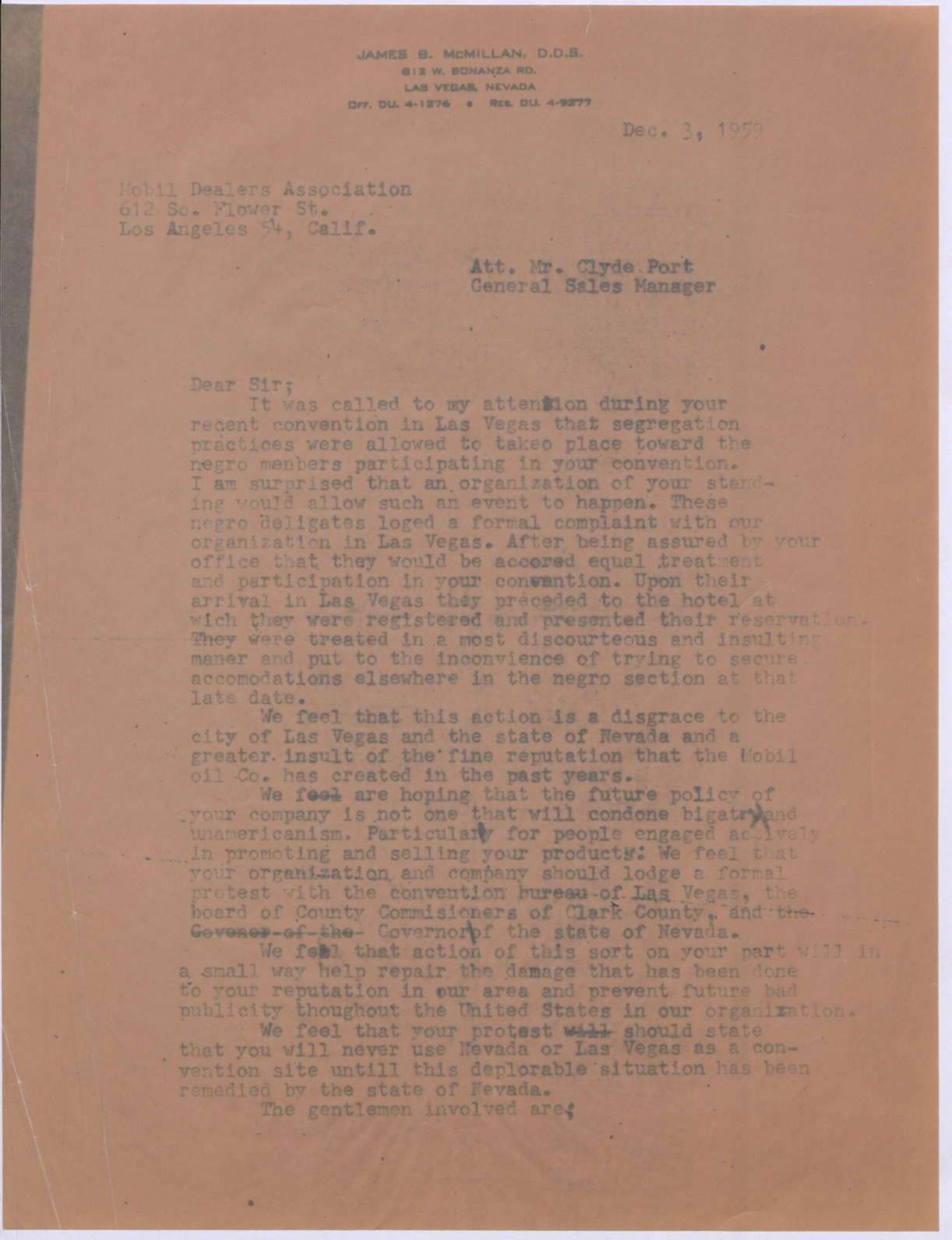 Letter to Clyde Port, December 3, 1959