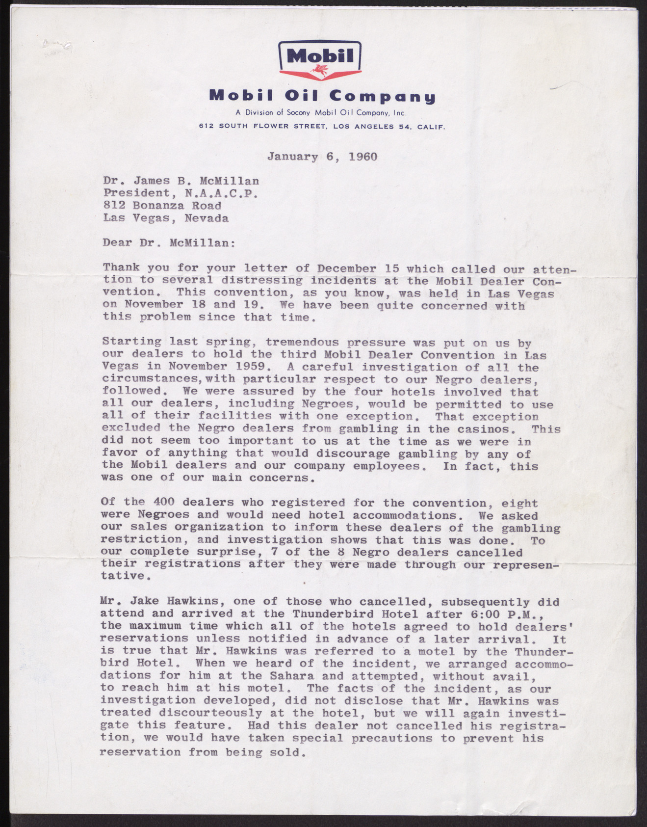 Letter to James B. McMillan from E. E. Winters, January 6, 1960