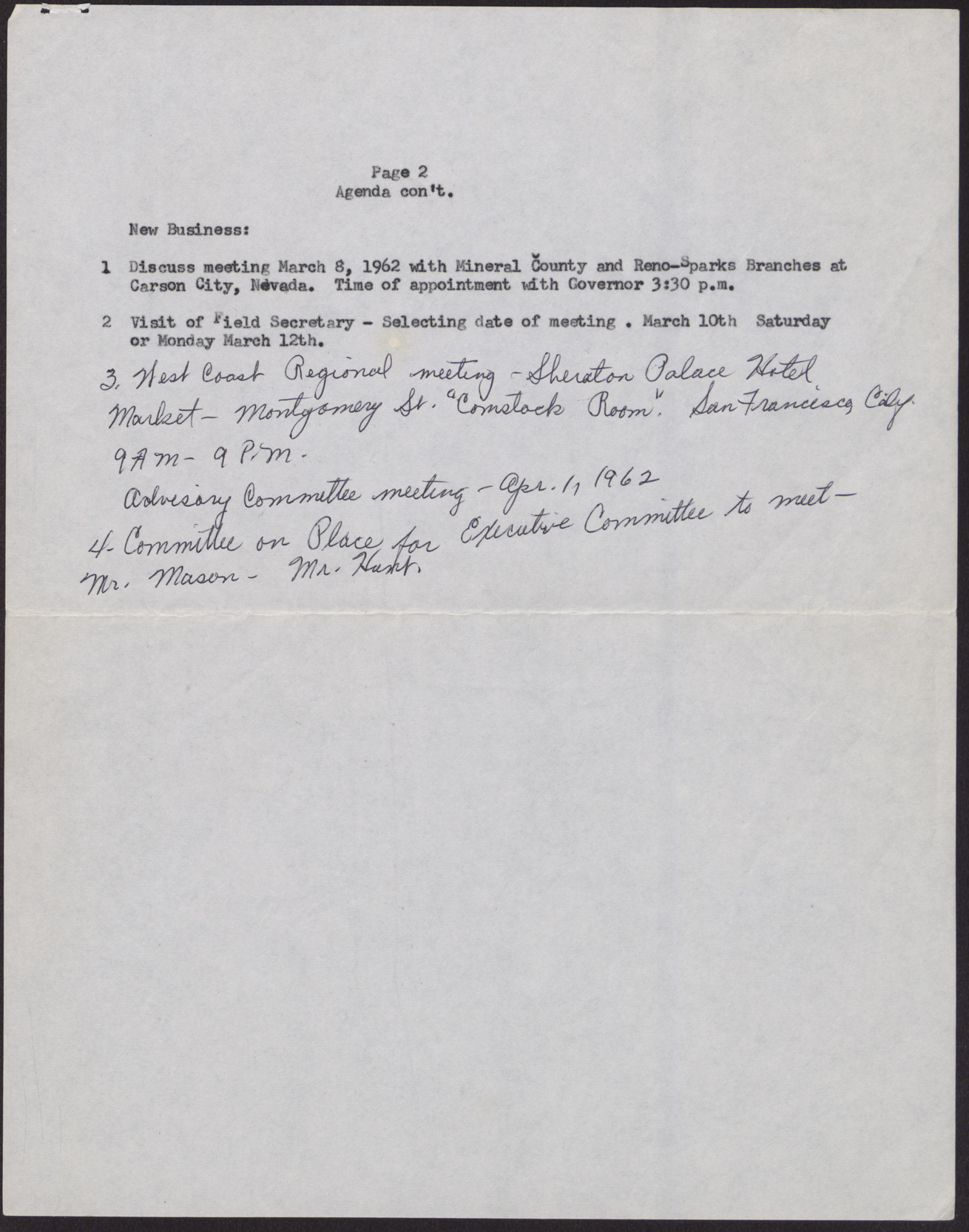 Agenda - Executive Committee Meeting (2 pages), February 28, 1962, page 2