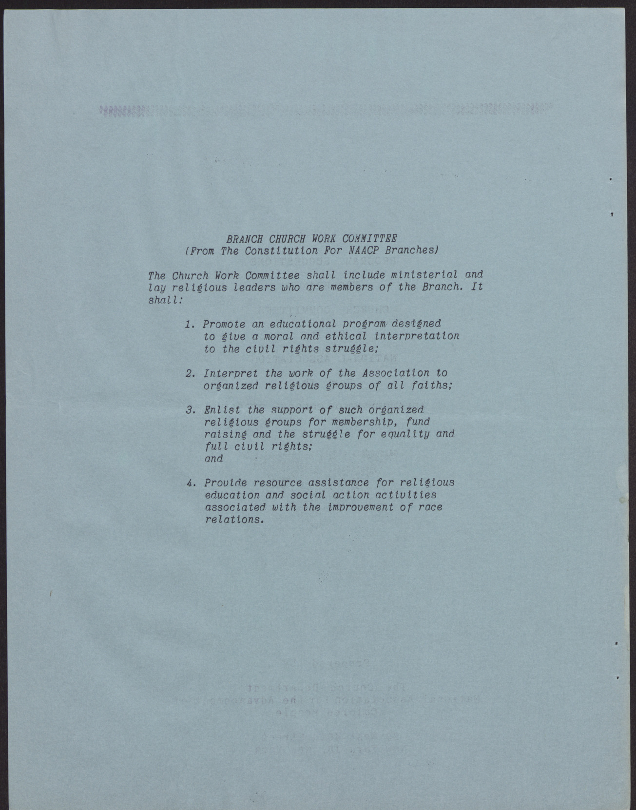 Program Suggestions for Branch Church Committees of the National Association for the Advancement of Colored People (9 pages), no date, page 2