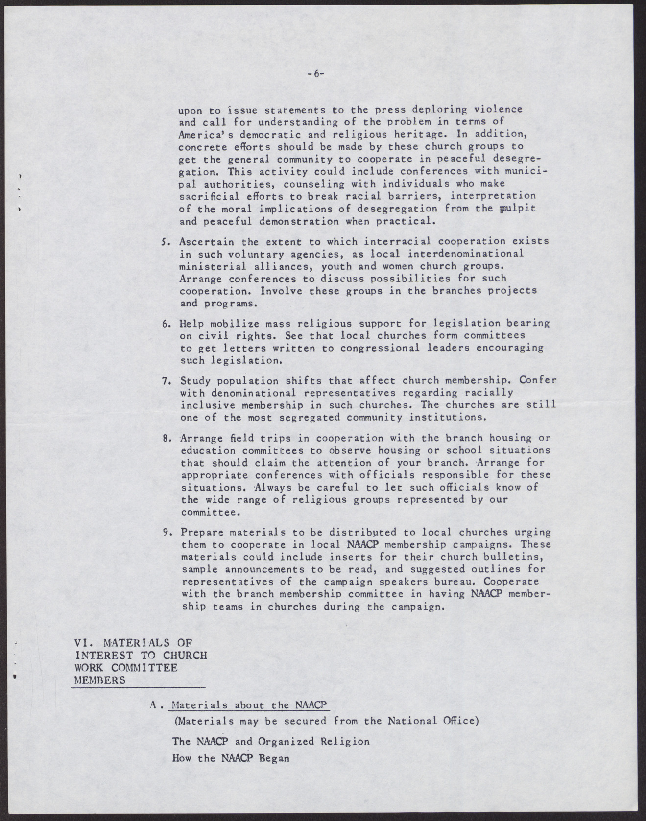 Program Suggestions for Branch Church Committees of the National Association for the Advancement of Colored People (9 pages), no date, page 9